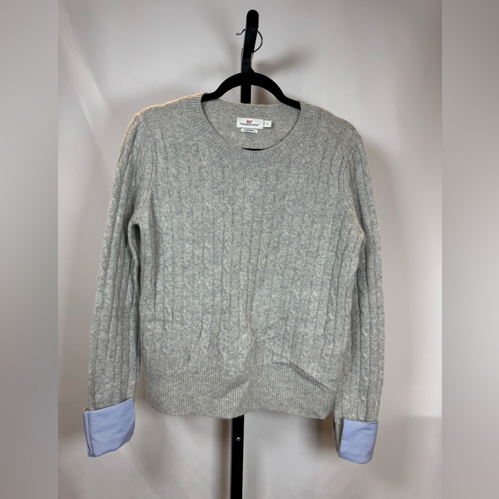 Vineyard Vines Coral Lane Cashmere Sweater Gray w/ Light Blue Cuffs Women’s S - Picture 3 of 8